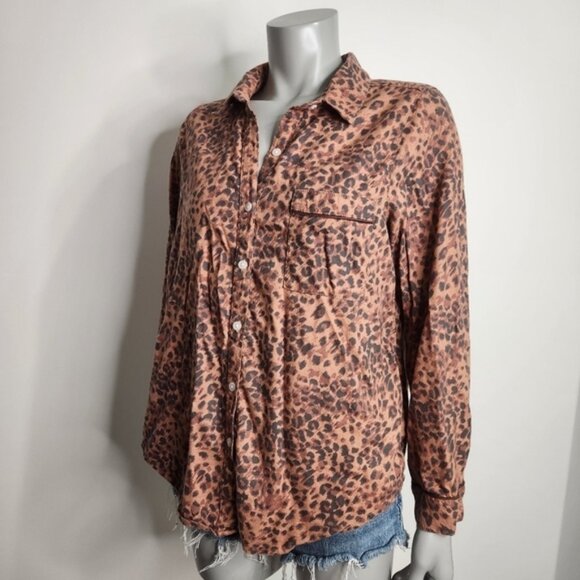 Aerie Leopard Print Button Down Pajama Long Sleeve Top Size M - Picture 2 of 11